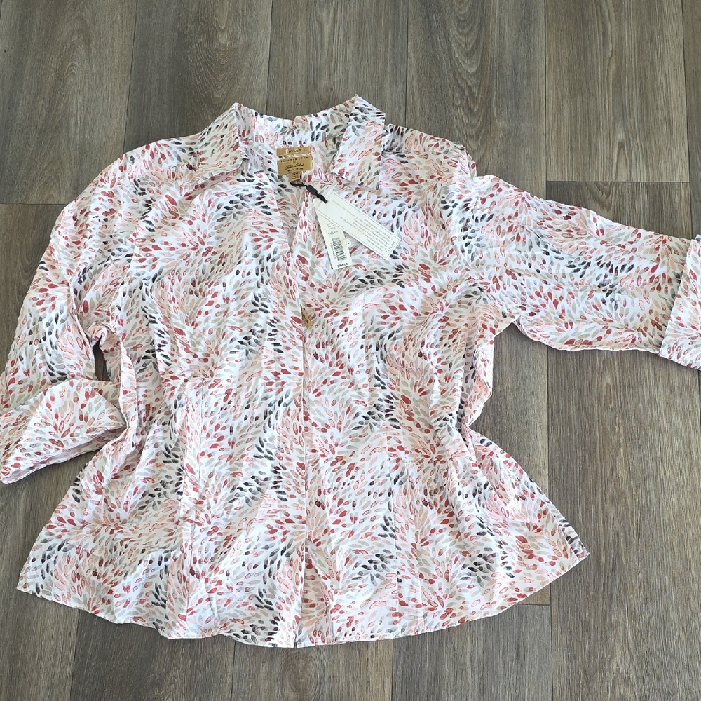 Investments Pink and Black Leaf Print Blouse